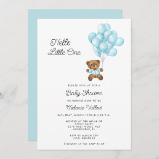 Cute Bear Boy Blue Baby Shower Invite Kaart