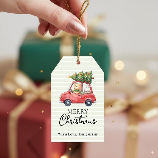Cute Bear & Bunny Holiday Car Merry Christmas Cadeaulabel