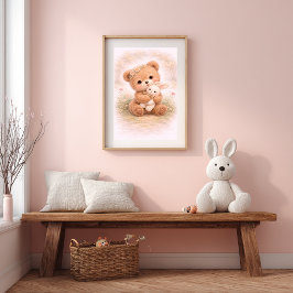 Cute Bear & Bunny Neutral Nursery Kids Room Poster
