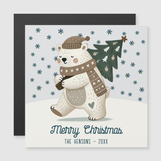 Cute Bear Christmas Tree Drawing Christmas Card (Voorkant / Achterkant)