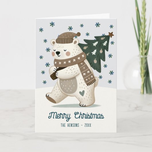 Cute Bear Christmas Tree Drawing Christmas Feestdagen Kaart (Voorkant)