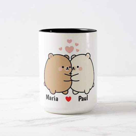 Cute Bear Couple Personalized Valentine Coffee Mug Tweekleurige Koffiemok (Center)