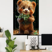 Cute Bear Cub with Greenery Poster (Thuiskantoor)