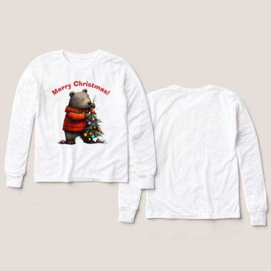 Cute Bear Decorating Christmas Tree Sweatshirt (Voorkant /achterkant)