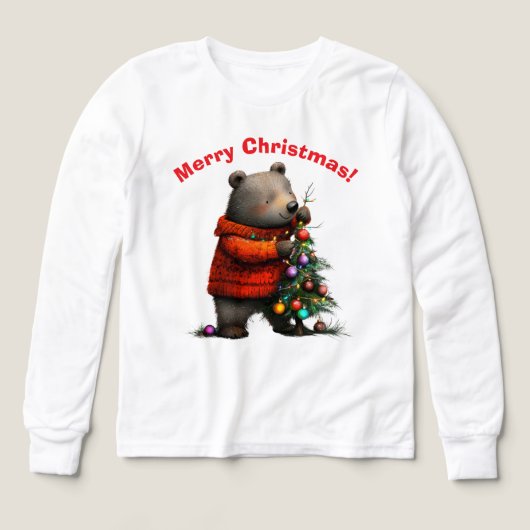Cute Bear Decorating Christmas Tree Sweatshirt (Voorkant)