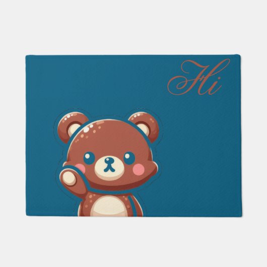 Cute Bear Door Mat – Teal Blue Teddy Bear Entryway (Voorkant)