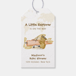 Cute Bear Explorer World Map Airplane Baby Shower  Cadeaulabel