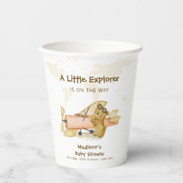Cute Bear Explorer World Map Airplane Baby Shower  Papieren Bekers
