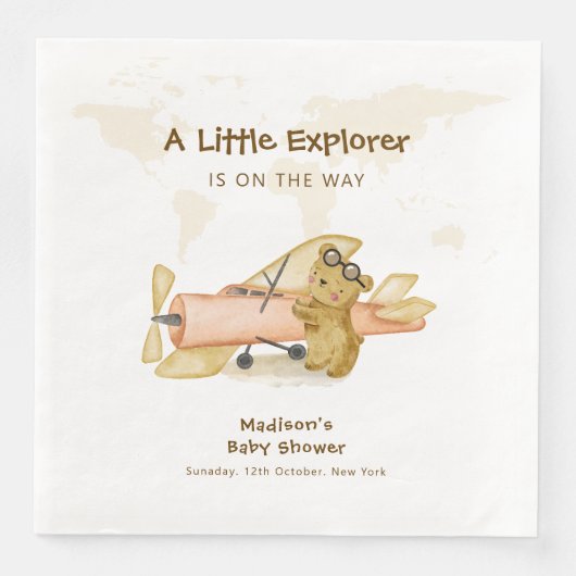 Cute Bear Explorer World Map Airplane Baby Shower  Servet (Voorkant)