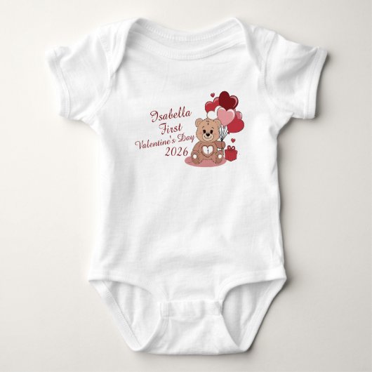 Cute Bear First Valentine's Day 2026 Personalized  Romper (Voorkant)