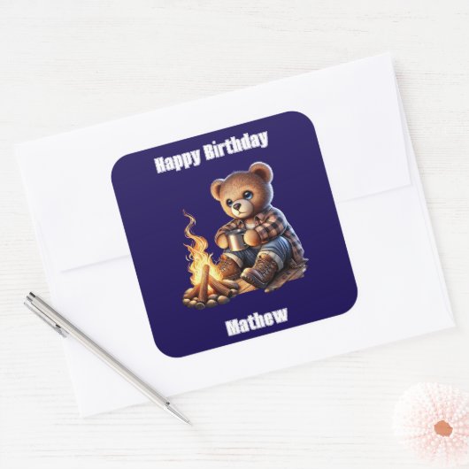 Cute bear for Father's Day or Birthday Vierkante Sticker (Envelop)