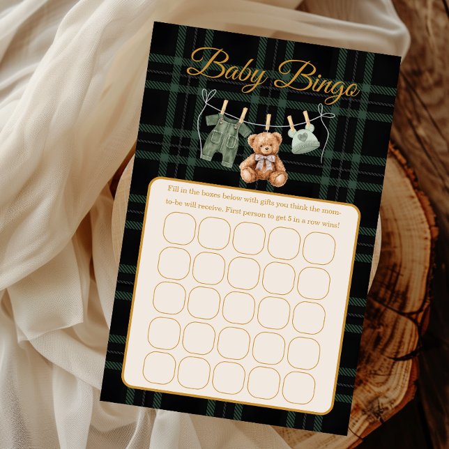 Cute Bear Forest Geruite Baby Shower Bingo Spel (Creator heeft geüpload)