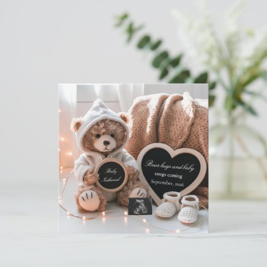 Cute Bear Gender Neutral Baby Announcement Kaart (Staand voorkant)