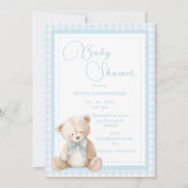 Cute Bear Gingham Vintage Baby Shower Kaart (Voorkant)