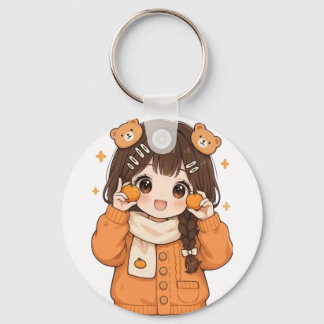 Cute bear girl keychain kawaii anime accessory