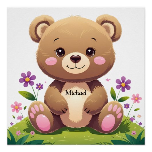 Cute Bear – Glanzende Perfecte Poster voor Kinderk (Voorkant)