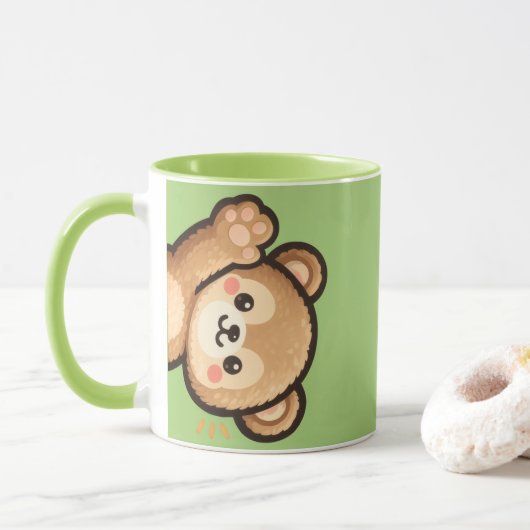 Cute Bear Green Mug | Kawaii Coffee Cup Mok (Met donut)