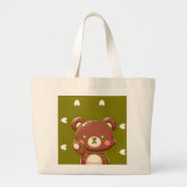 Cute Bear Green Tote Bag – Kawaii Bear Canvas Tote (Voorkant)