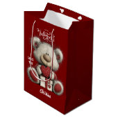 Cute Bear Happy Valentines Day Custom Name  Medium Cadeauzakje (Voorkant Gekanteld)