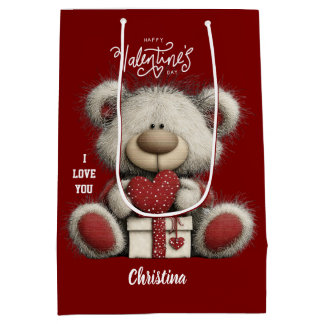 Cute Bear Happy Valentines Day Custom Name  Medium Cadeauzakje