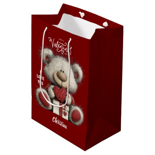 Cute Bear Happy Valentines Day Script Name  Medium Cadeauzakje (Voorkant Gekanteld)
