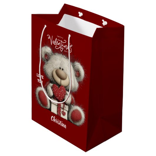Cute Bear Happy Valentines Day Script Name  Medium Cadeauzakje (Achterkant Gekanteld)