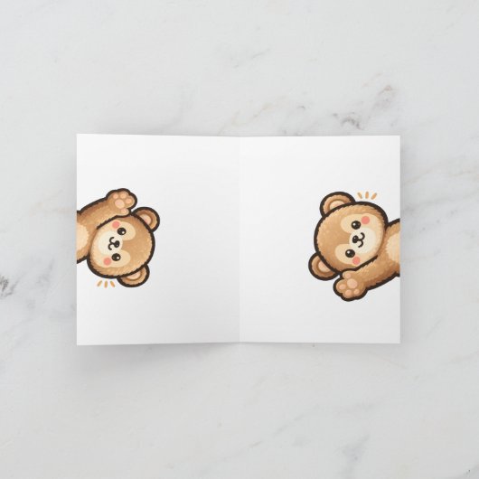 Cute Bear Hi Folded Card | Kawaii Invitation (Binnen)