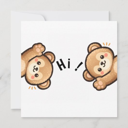 Cute Bear Hi Invitation | Kawaii Greeting Card Kaart (Achterkant)