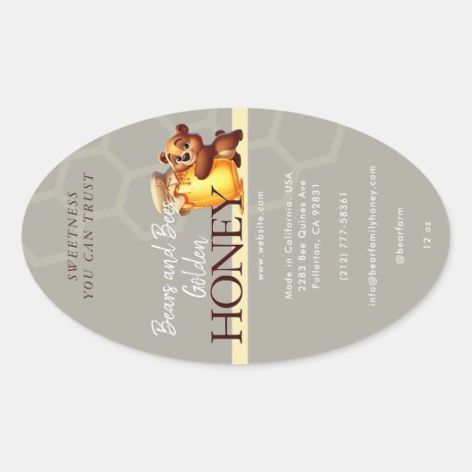 Cute Bear Honey Jar Honeycomb Product Label (Voorkant)