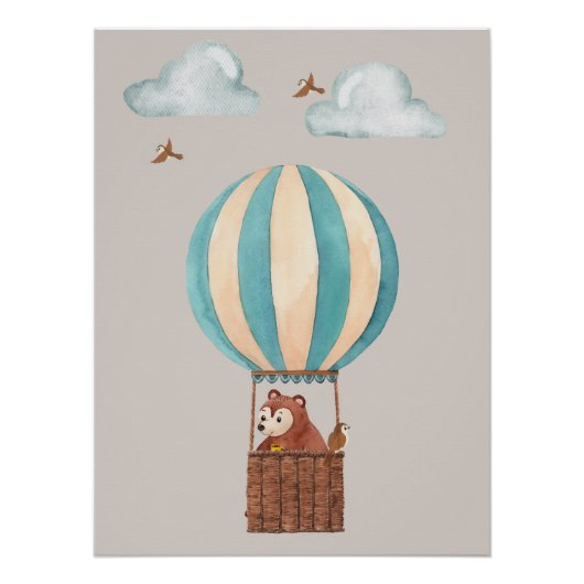 Cute Bear Hot Air Balloon Illustration Poster (Voorkant)