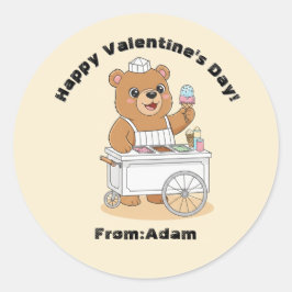 Cute Bear Ice Cream Seller Valentine Classroom Ronde Sticker