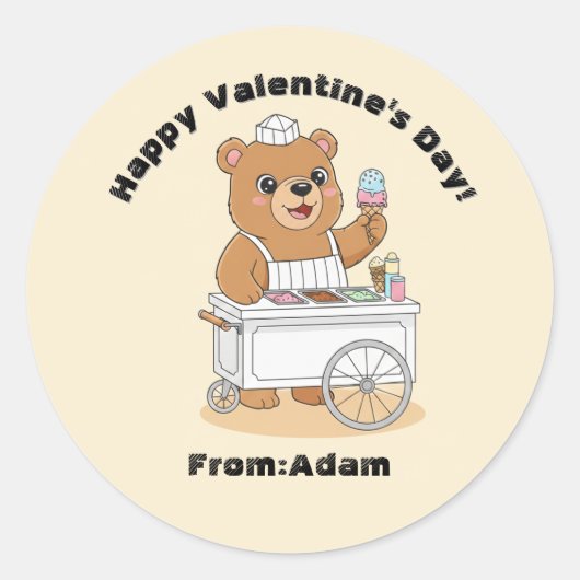 Cute Bear Ice Cream Seller Valentine Classroom Ronde Sticker (Voorkant)