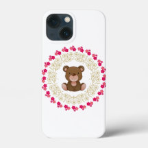 Cute bear in a floral wreath