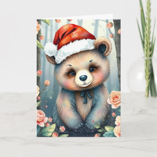Cute Bear in Christmas hat Christmas card Kaart