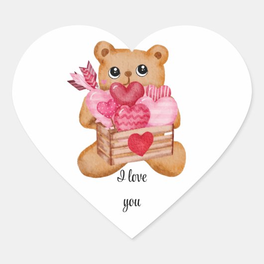 Cute bear in love full of love hart sticker (Voorkant)
