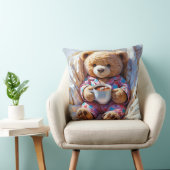 Cute Bear in Pajamas Holding Hot Cocoa Kussen (Stoel)