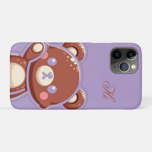 Cute Bear iPhone Case – Purple Minimal Teddy Bear (Achterkant (horizontaal))