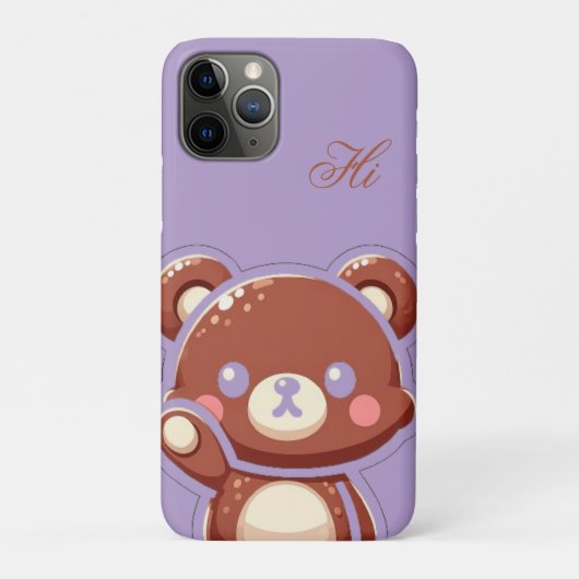 Cute Bear iPhone Case – Purple Minimal Teddy Bear  (Achterkant)