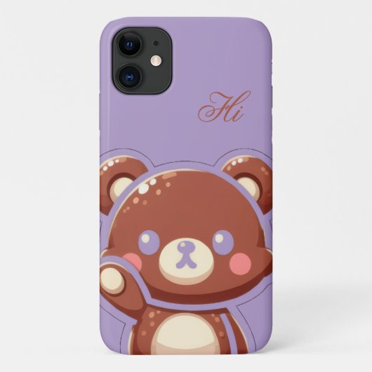 Cute Bear iPhone Case – Purple Teddy Bear Cover (Achterkant)