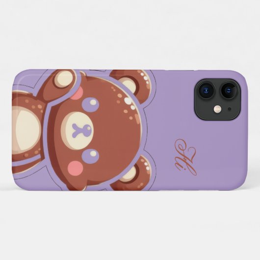 Cute Bear iPhone Case – Purple Teddy Bear Cover (Achterkant (horizontaal))