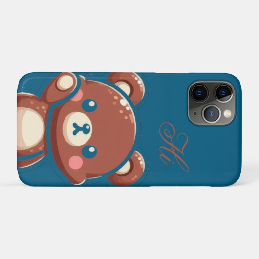 Cute Bear iPhone Case –Teal Blue Teddy Bear Barely (Achterkant (horizontaal))