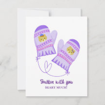 Cute Bear Love Purple Mittens Valentine's Day Card