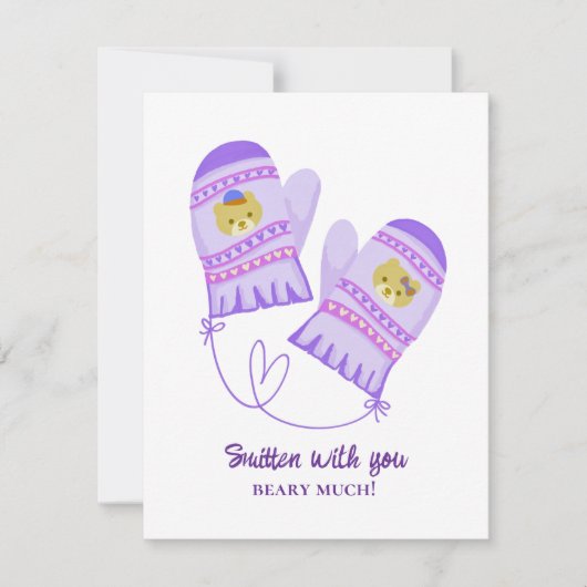 Cute Bear Love Purple Mittens Valentine's Day Card (Voorkant)