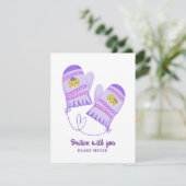 Cute Bear Love Purple Mittens Valentine's Day Card (Staand voorkant)