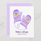 Cute Bear Love Purple Mittens Valentine's Day Card (Voorkant / Achterkant)