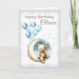 Cute Bear on the Moon Birthday Card for Boy Kaart