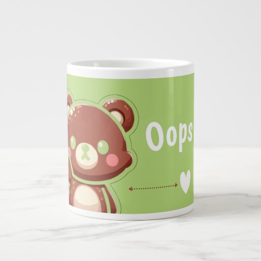 Cute Bear “Oops!” Green Jumbo Mug – Kawaii Bear Grote Koffiekop (Voorkant)