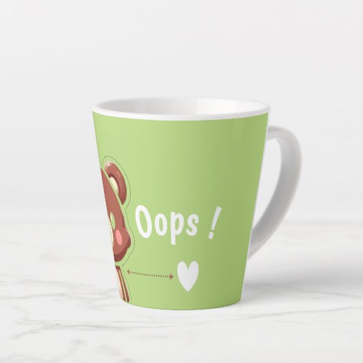 Cute Bear “Oops!” Green Latte Mug – Kawaii Bear  Latte Mok (Rechterhoek)