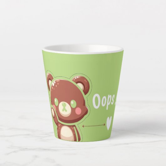 Cute Bear “Oops!” Green Latte Mug – Kawaii Bear  Latte Mok (Voorkant)