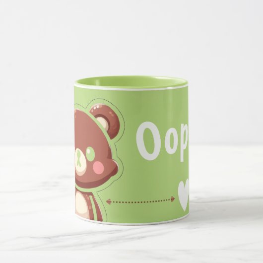 Cute Bear “Oops!” Green Mug –Kawaii Bear Combo Mug Mok (Midden)